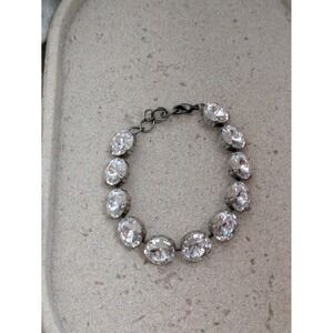 GLAM Chunky Rhinestone Tennis Bracelet Antiqued Silver Tone Adjustable Bling